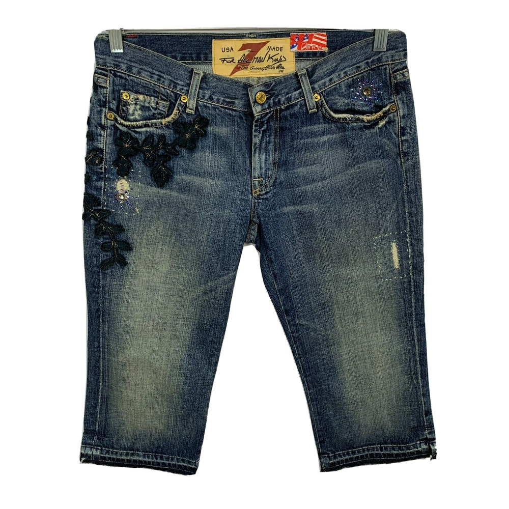 The Great China Wall x 7 For All Man Kind Jean 29 Japan Straight Crop Capri Blue